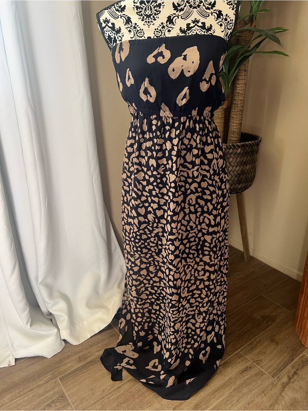 Ya Los Angeles Black and Tan Leopard Print Maxi Skirt